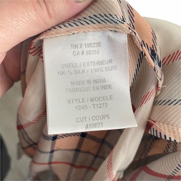 Joie XS Blouse Button Front 100% Silk Long Sleeve Plaid Shirt Top - Picture 3 of 11